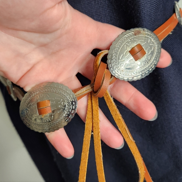 Vintage Western Style Braided Tie Waist Concho Belt With Metal Plates Size M/L - Picture 6 of 9